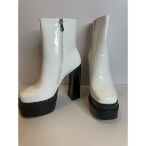 Azalea Wang Women's‎ Platform Boots Size 7.5 White Patent Leather Fashion Shoes